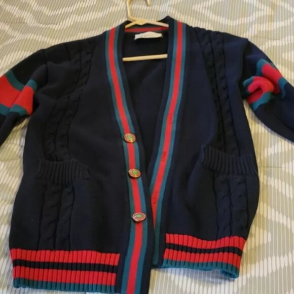 Gucci Cardigan Wool Navy Top Size Medium - Picture 4 of 4